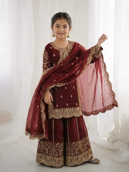 Kids Ethnic Wear ZSR 3169 Fendy Silk red Children clothing wholesale market in Mumbai